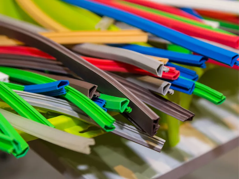 Multiple rubber strips in different colours